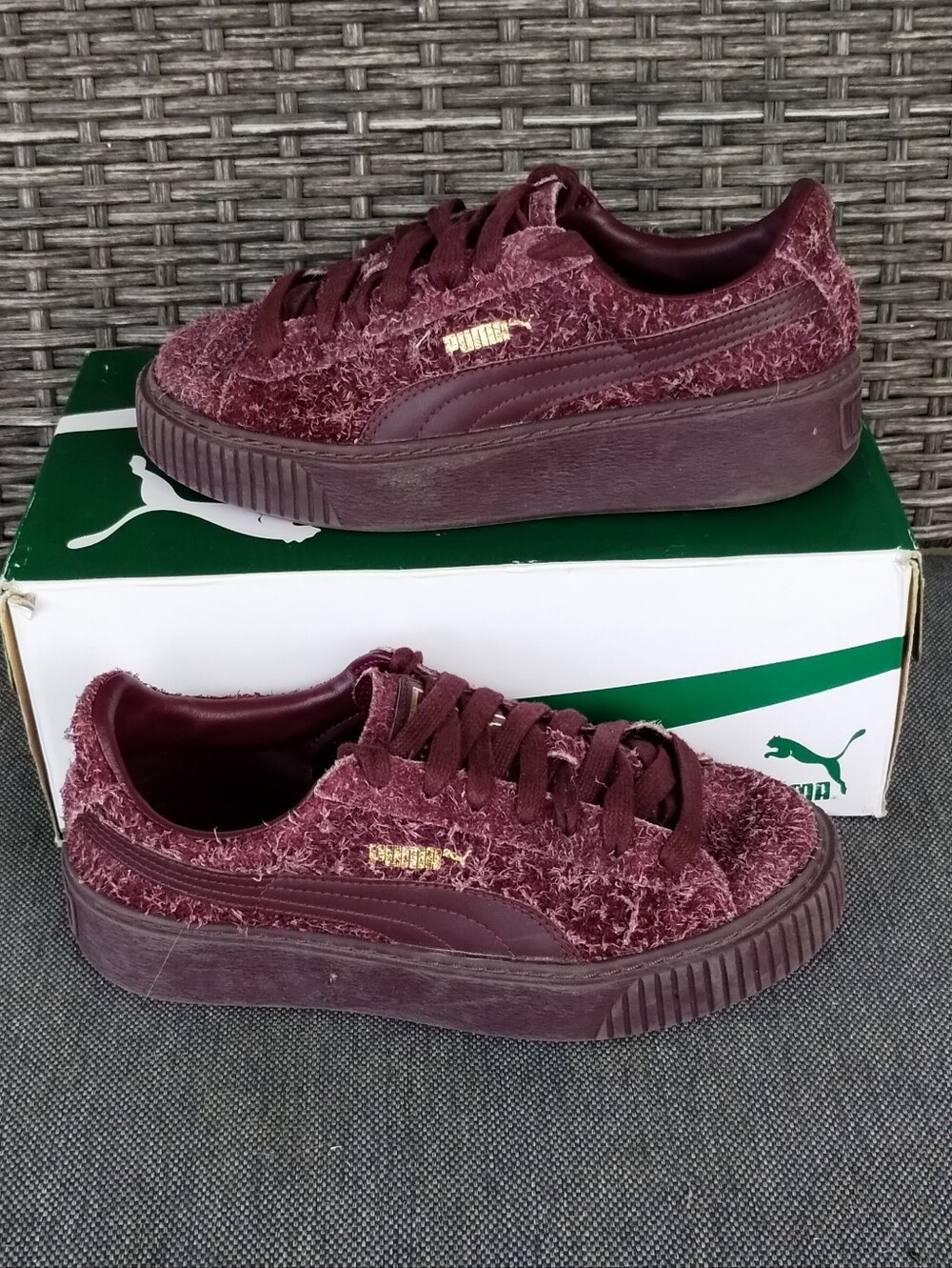 Puma Suede Platform Element Women's 5.5 Wine Burgundy Fuzzy Sneakers 362224